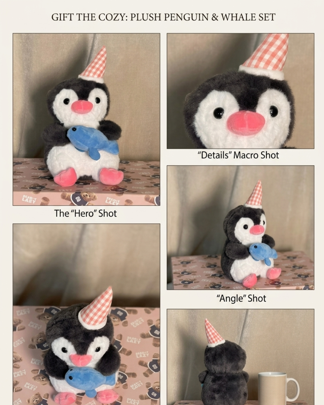 Adorable Plush Penguin Birthday Companion with Pink Gingham Party Hat