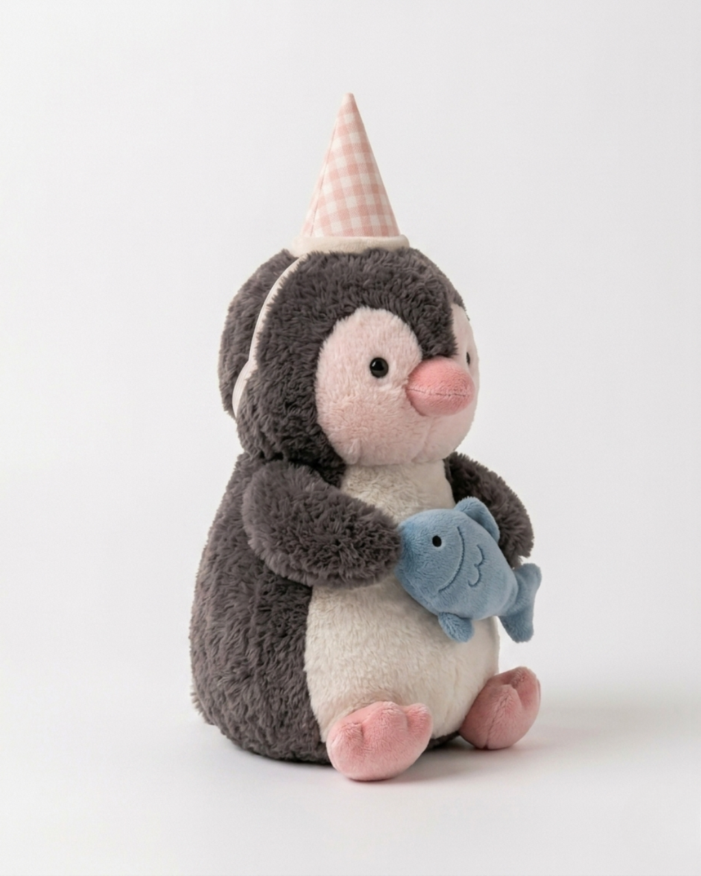 Adorable Plush Penguin Birthday Companion with Pink Gingham Party Hat