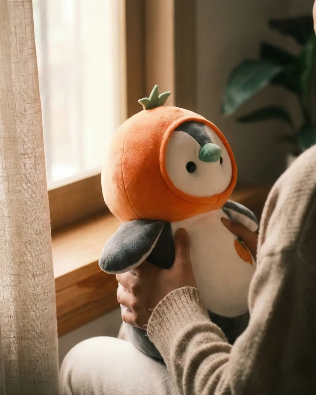 Orange Hoodie Penguin Plush Toy – Ultra-Soft Cozy Penguin - Pearls Toys